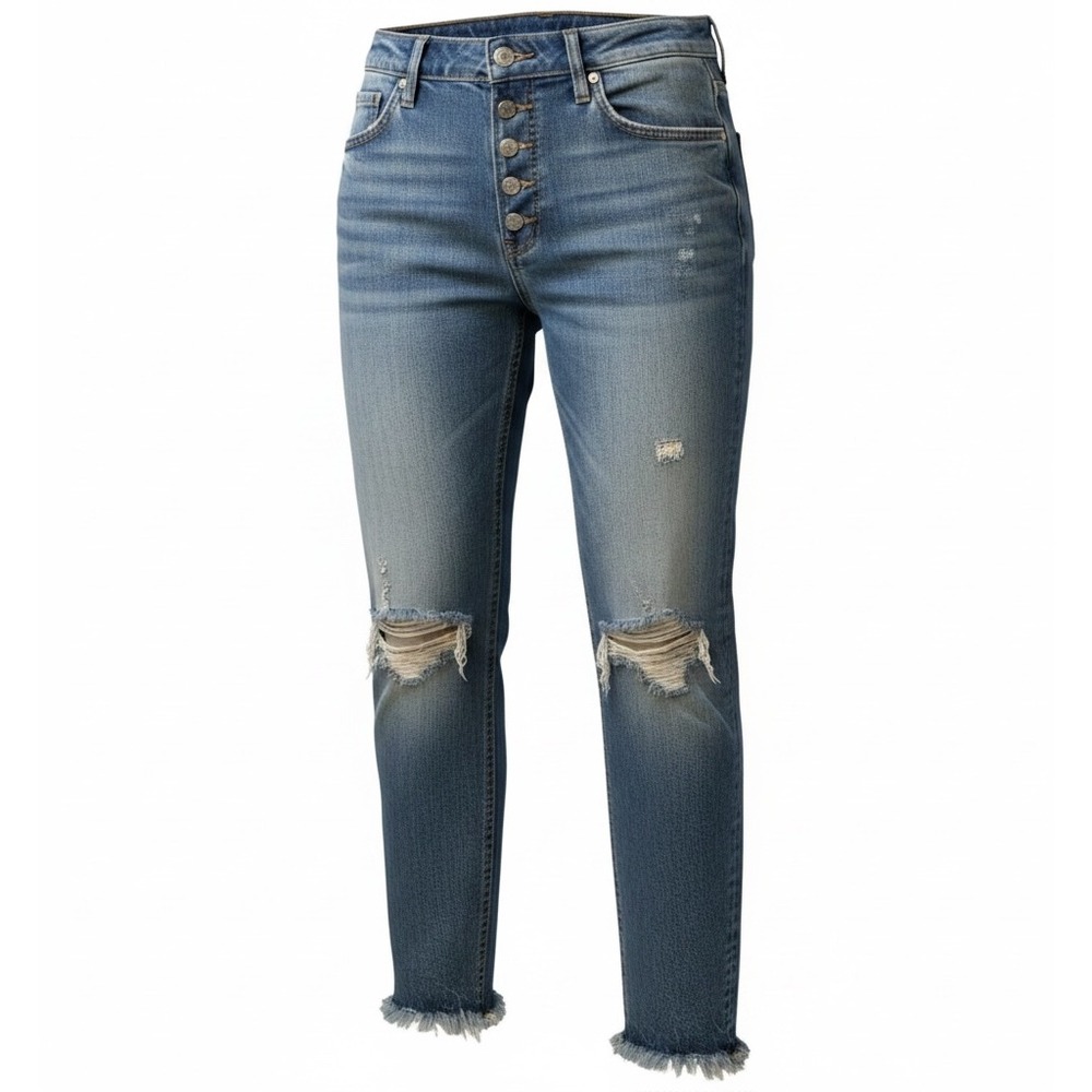 We The Free Distressed Jeans Ripped Frayed Hem Button Fly Light Wash Size 26